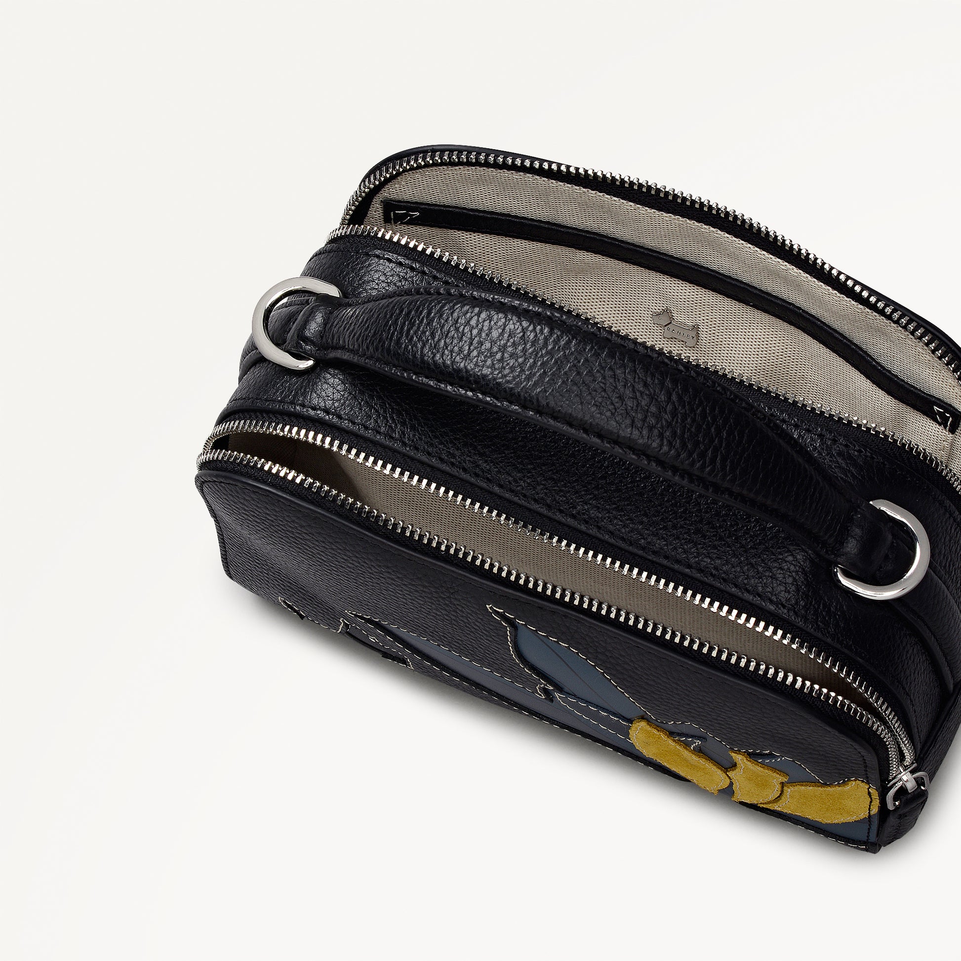 Nature Blooms Leather Small Ziptop Cross Body Bag in Black - 112766