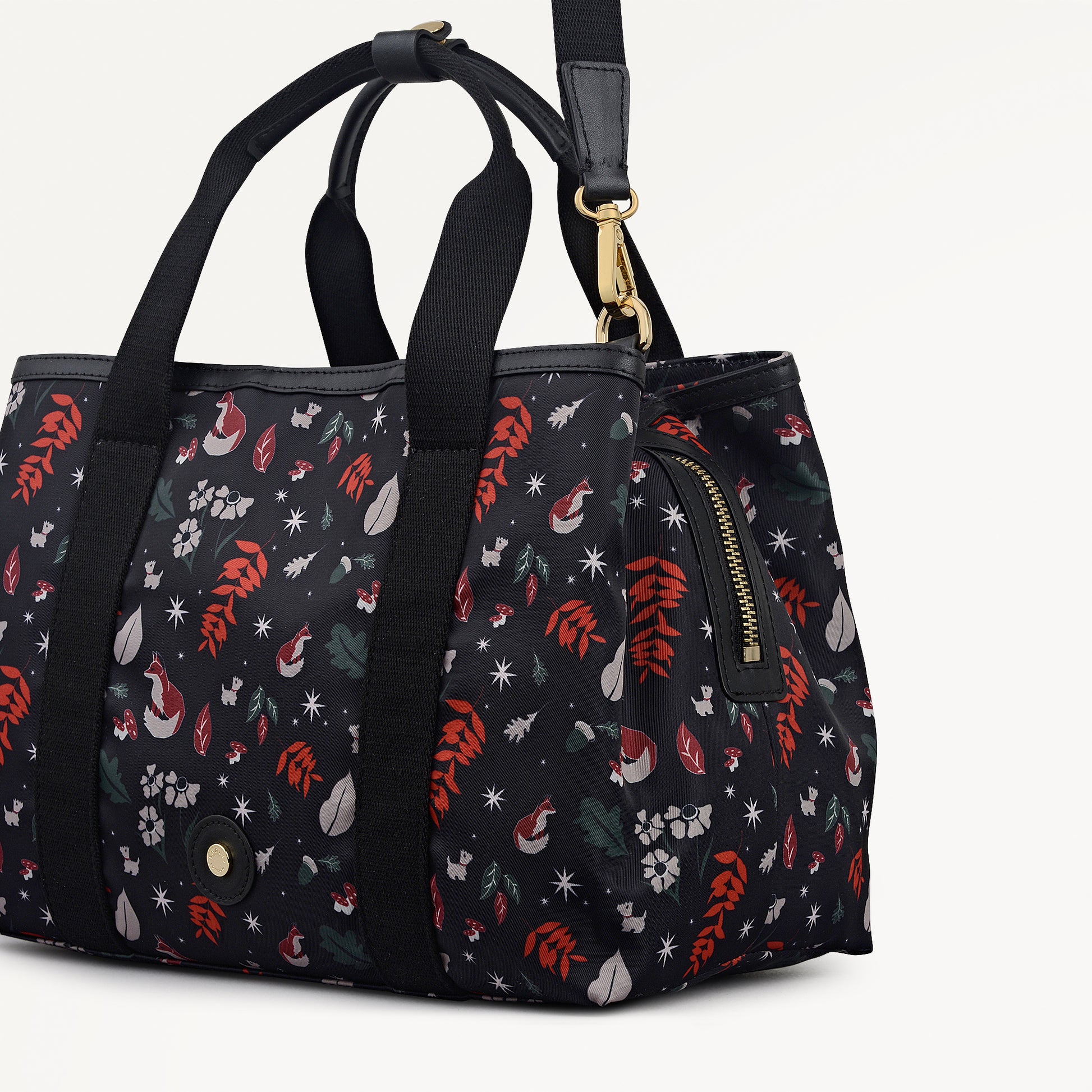 Holly Avenue Fox Fabric Medium Ziptop Grab Bag in Black - 112772