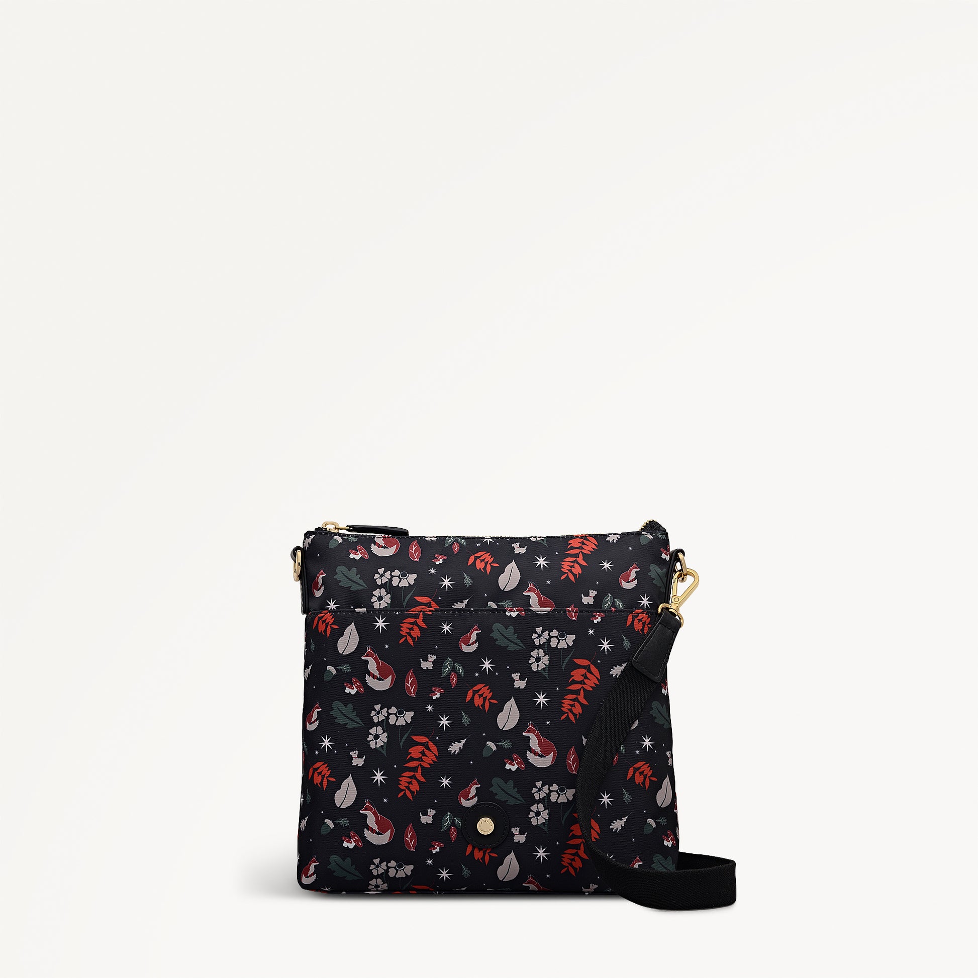 Holly Avenue Fox Fabric Small Ziptop Cross Body Bag in Black - 112773