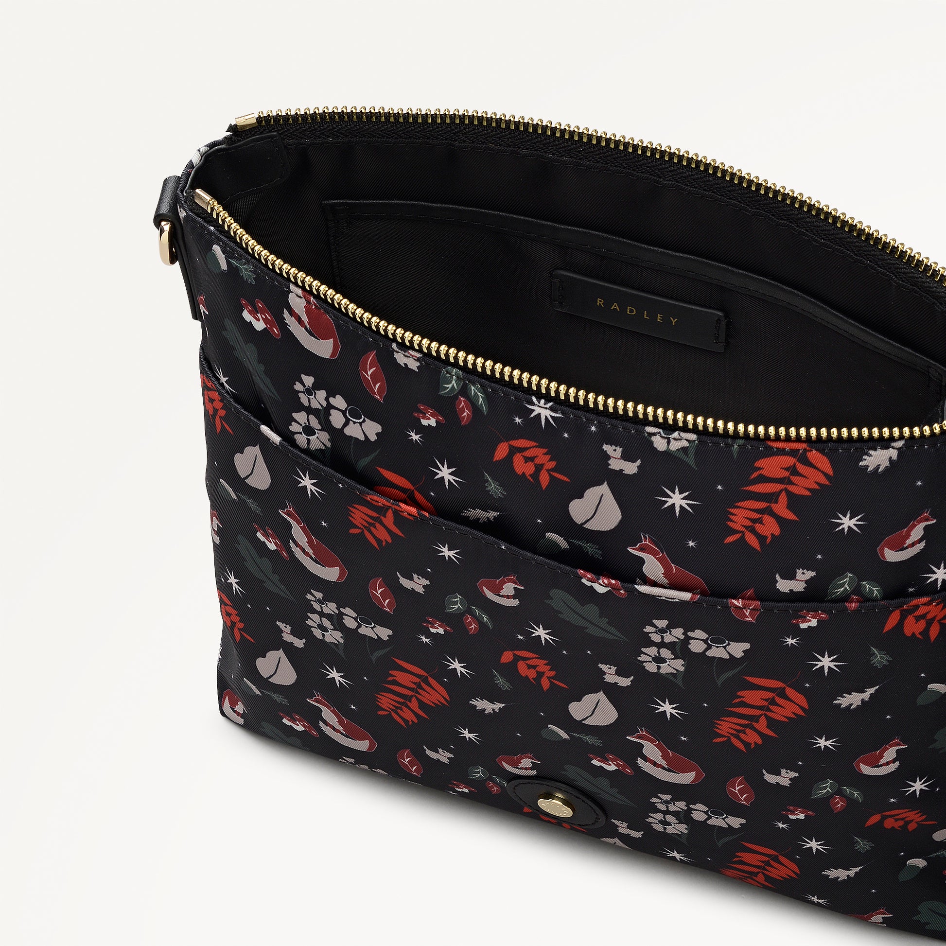 Holly Avenue Fox Fabric Small Ziptop Cross Body Bag in Black - 112773