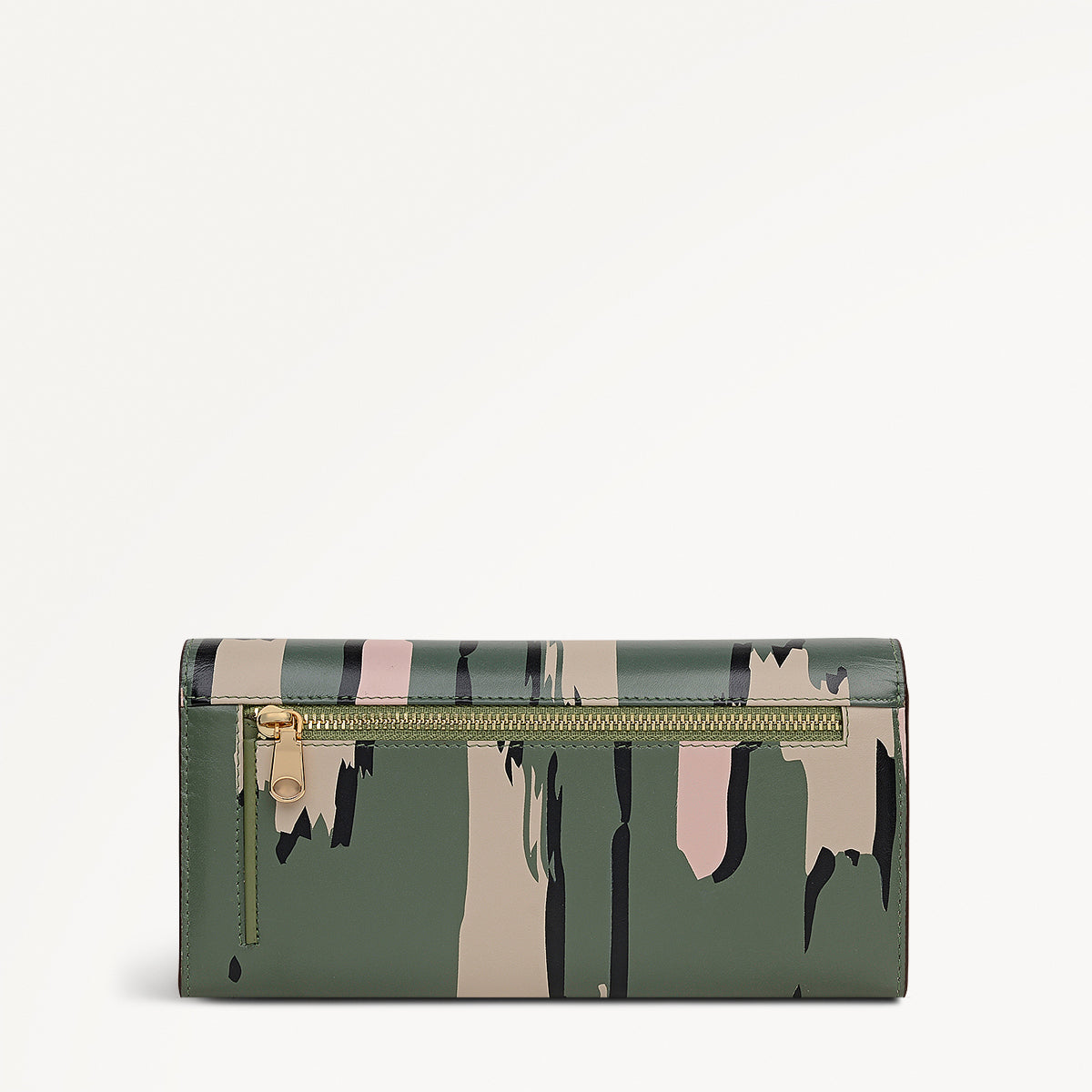 Abstract Animal Leather Large Flapover Wallet in Hunter Green - 112782