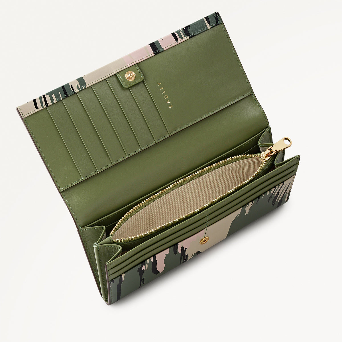 Abstract Animal Leather Large Flapover Wallet in Hunter Green - 112782