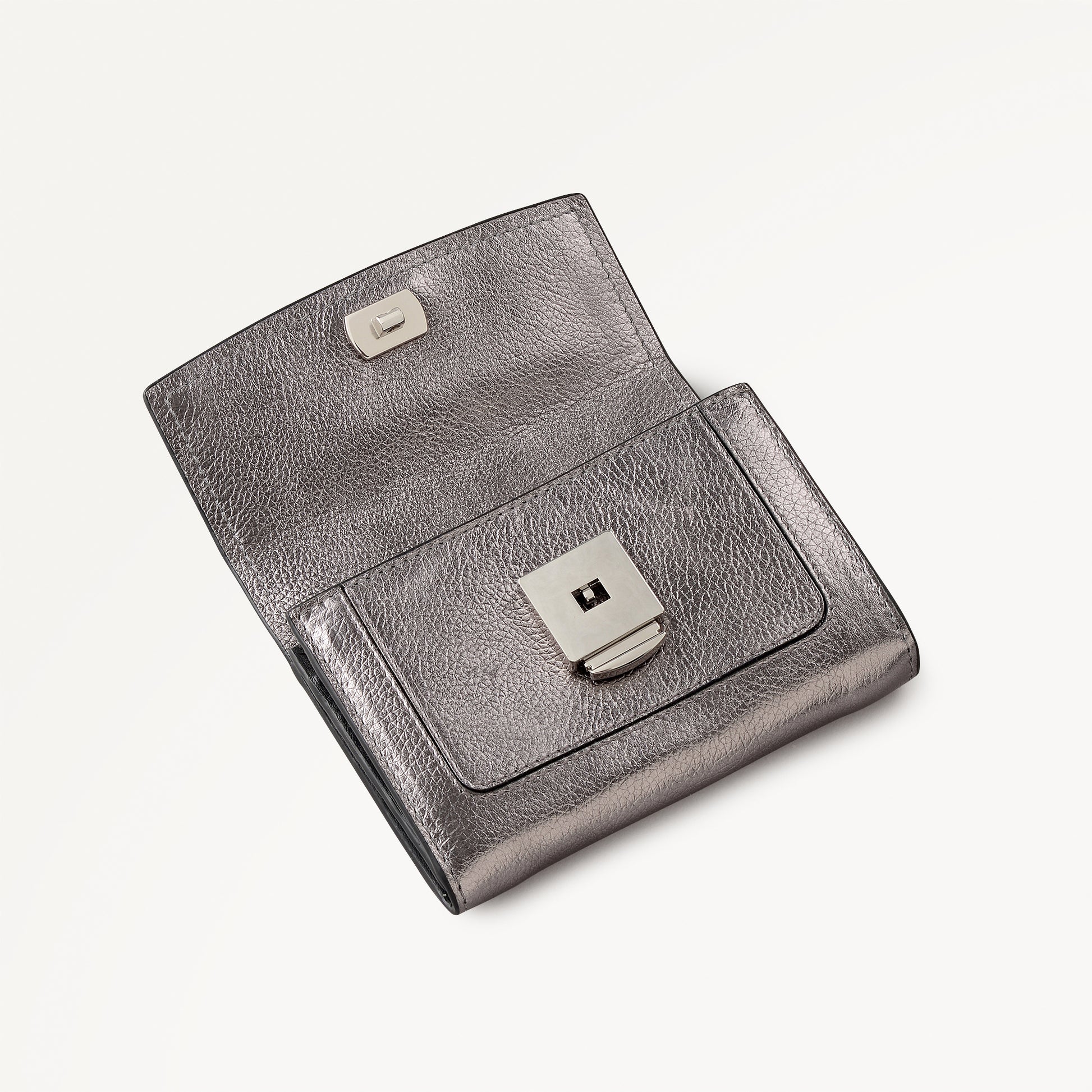 Albert Road Leather Medium Flapover Wallet in Gun Metal - 112841