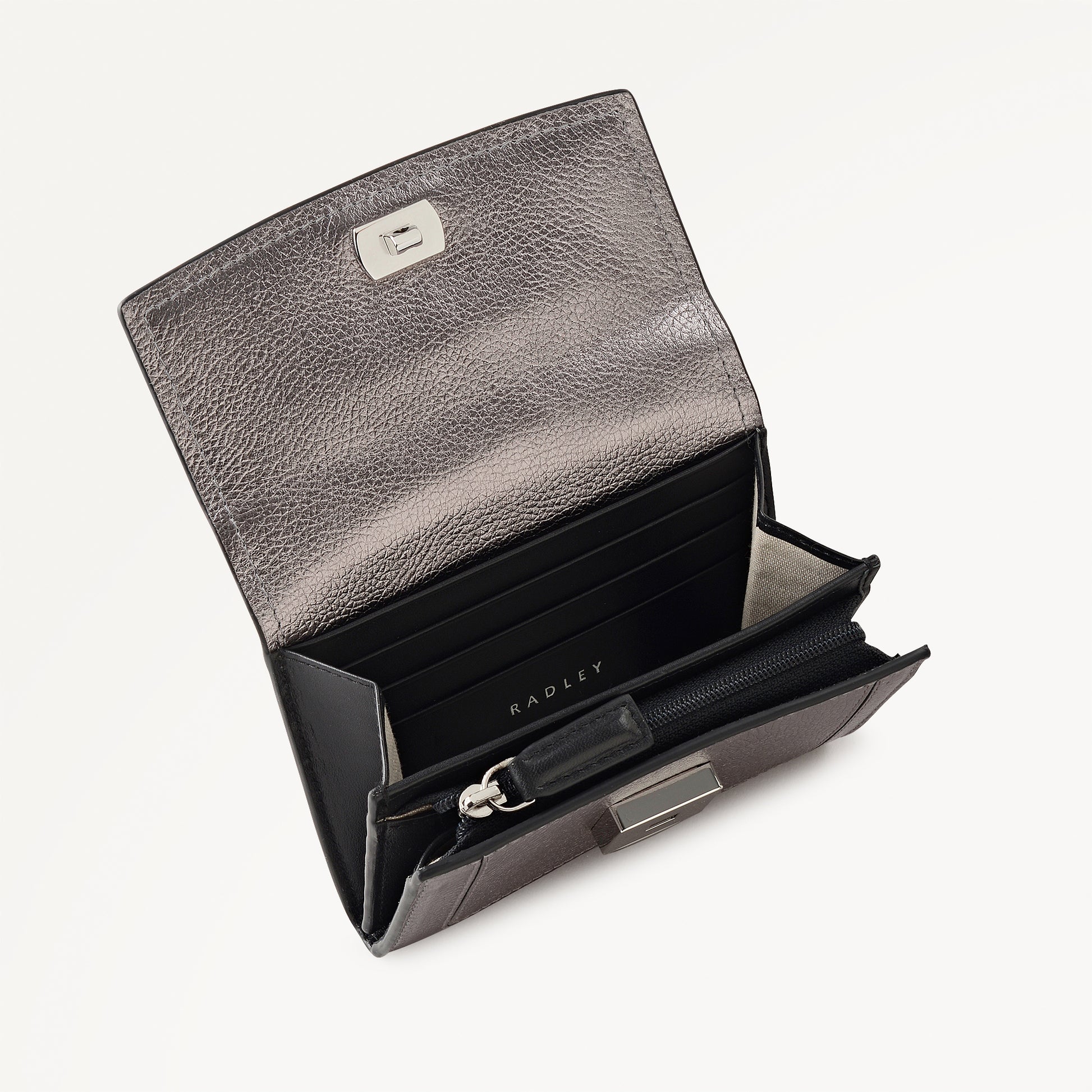 Albert Road Leather Medium Flapover Wallet in Gun Metal - 112841