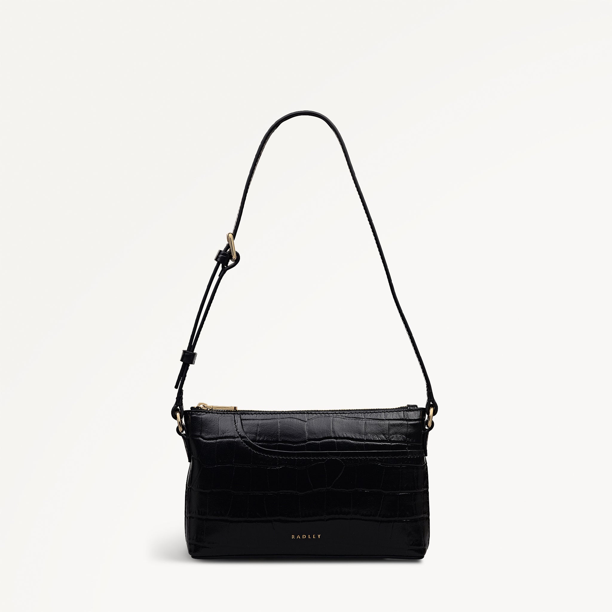 Pockets - Faux Croc Mini Ziptop EW Shoulder Black - 113027