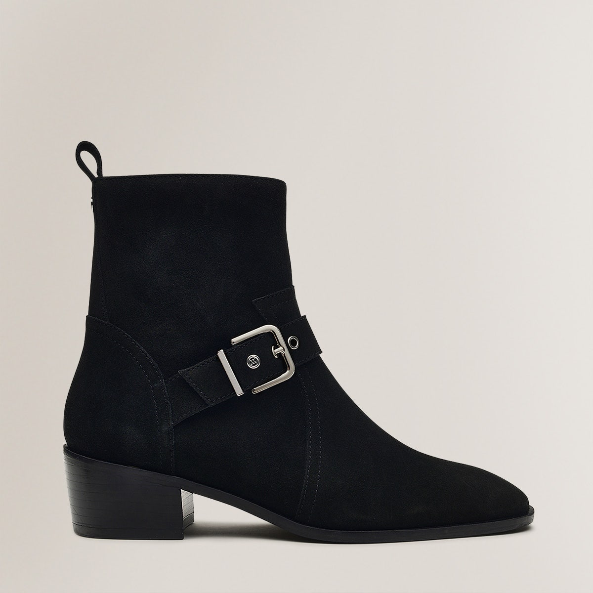 MAYFLOWER LANE BUCKLE SUEDE WESTERN BOOT BLACK