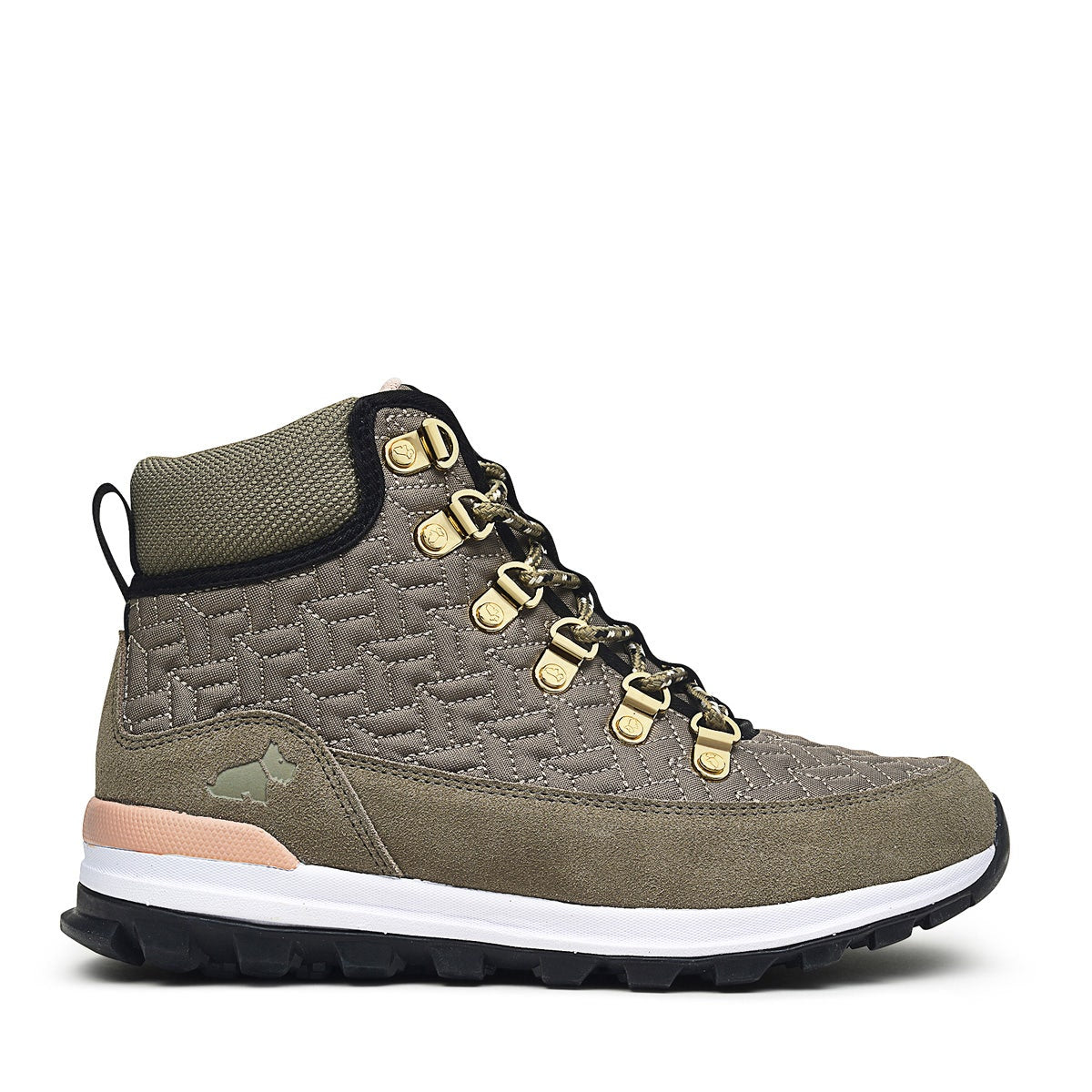 Islington Green UK 3 / EUR 36 Leather Quilted Trek Hiker in Khaki - Q6938362A