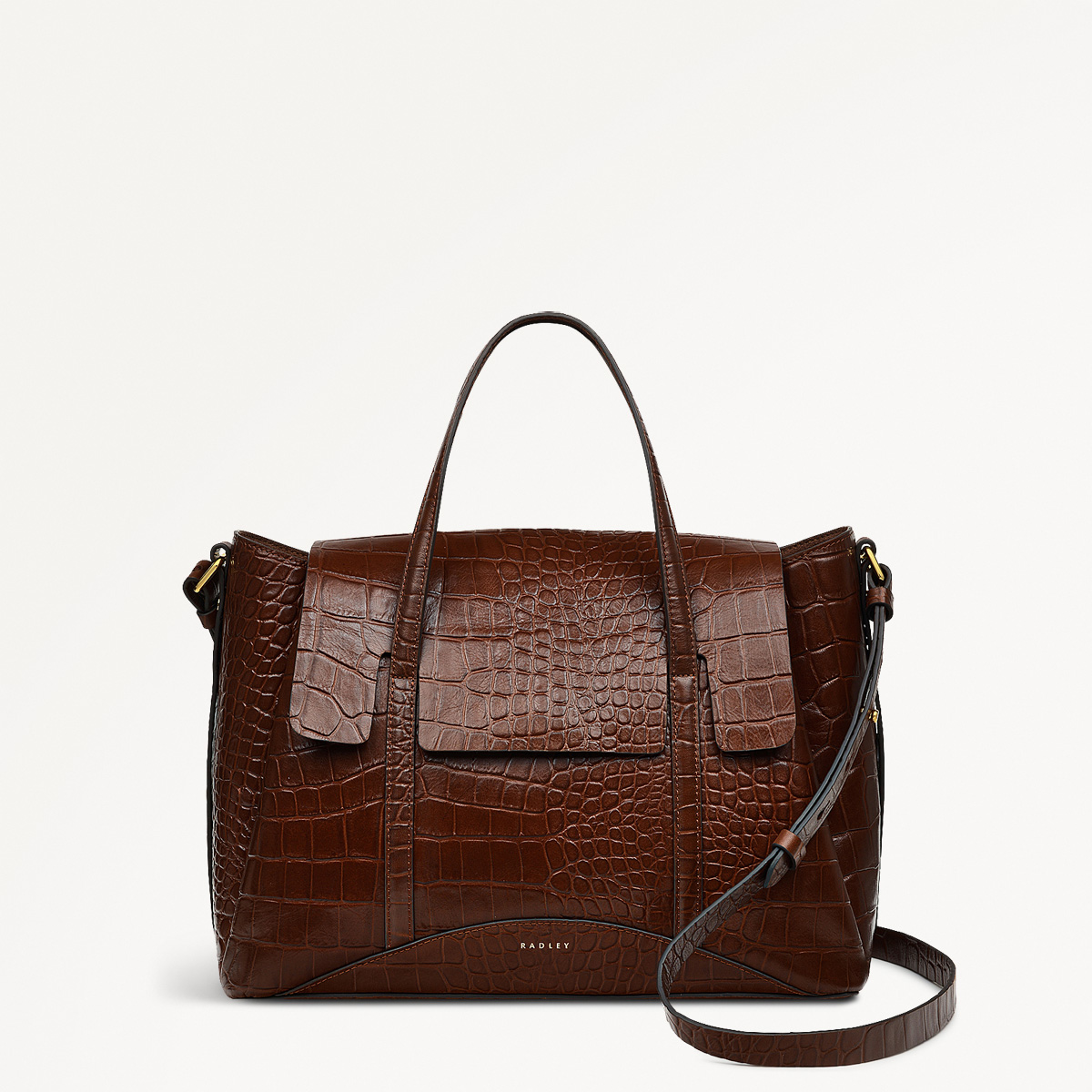The Chancery Faux Croc Medium Flapover Grab Walnut
