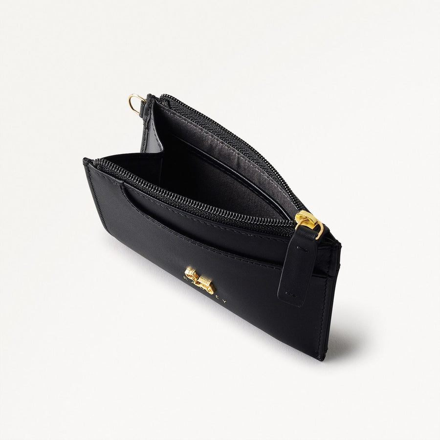 Pockets Leather Small Ziptop Coin Purse in Black - 10654