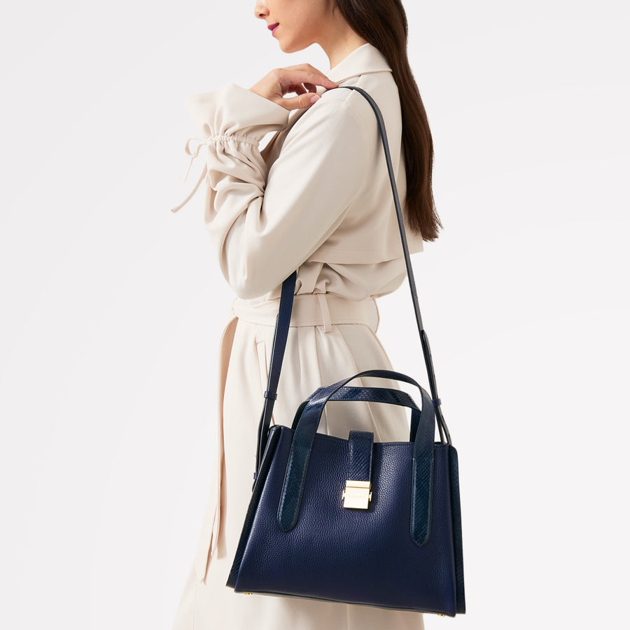 Sloane Street Leather Medium Ziptop Grab Bag in Evenfall - 110156