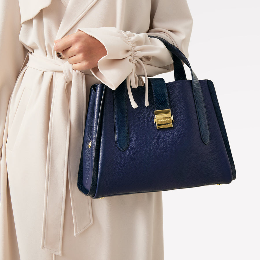 Sloane Street Leather Medium Ziptop Grab Bag in Evenfall - 110156