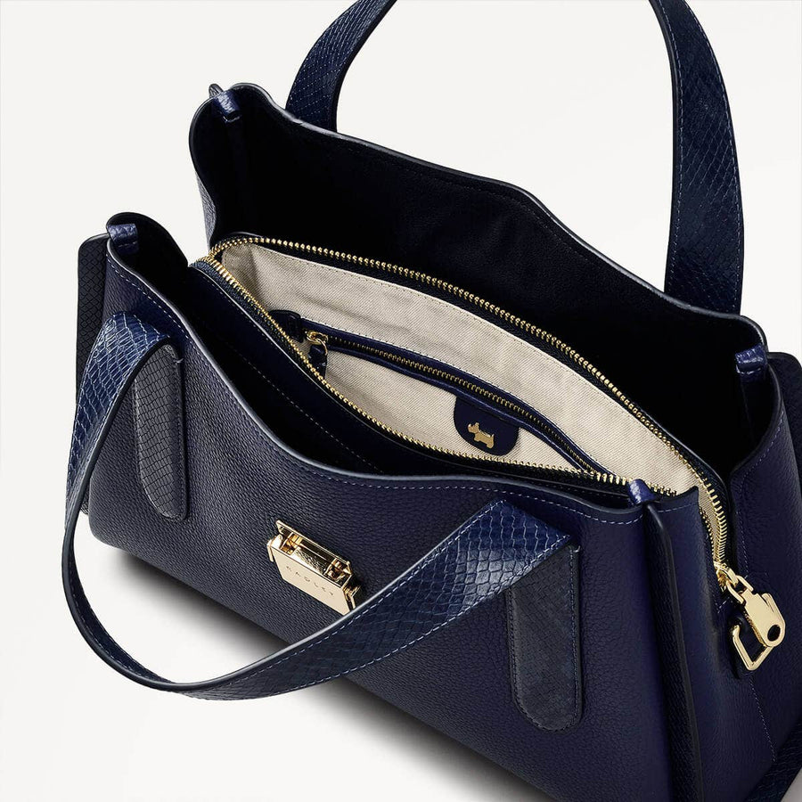 Sloane Street Leather Medium Ziptop Grab Bag in Evenfall - 110156