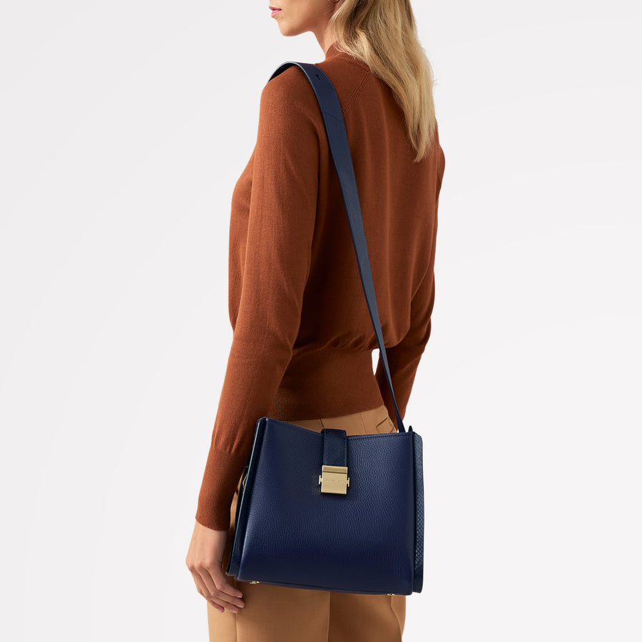 Sloane Street Leather Medium Ziptop Crossbody Bag in Evenfall - 110157