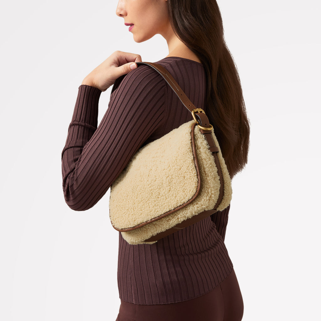 Grafton Street Leather Small Flapover Crossbody Bag in Natural - 110176