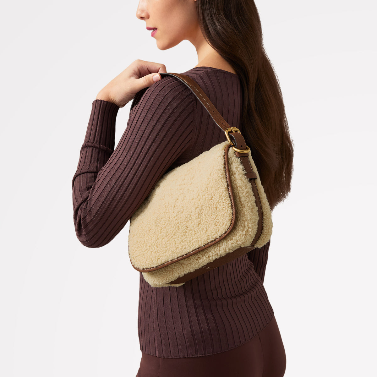 Grafton Street Leather Small Flapover Crossbody Bag in Natural - 110176