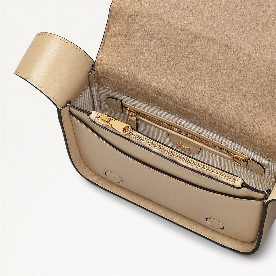 Westwell Leather Small Flapover Crossbody Bag in Stone - 110177