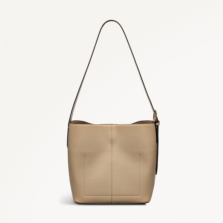 Threadneedle Street Leather Open Top Shoulder Bag in Stone - 110179