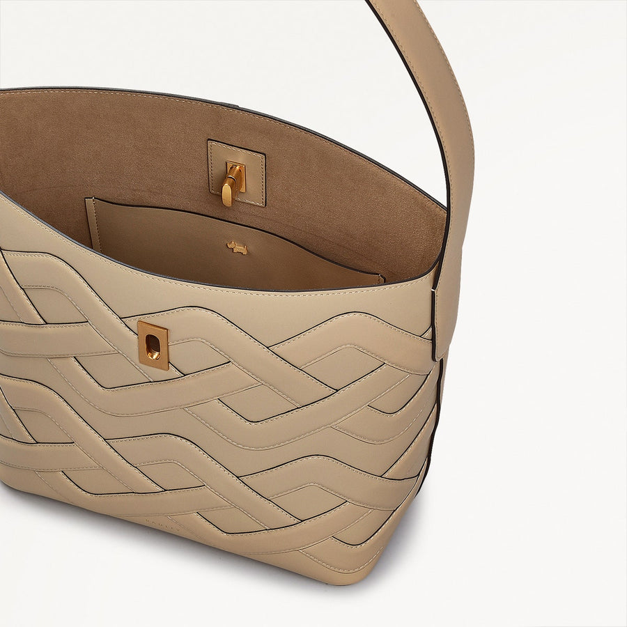 Threadneedle Street Leather Open Top Shoulder Bag in Stone - 110179