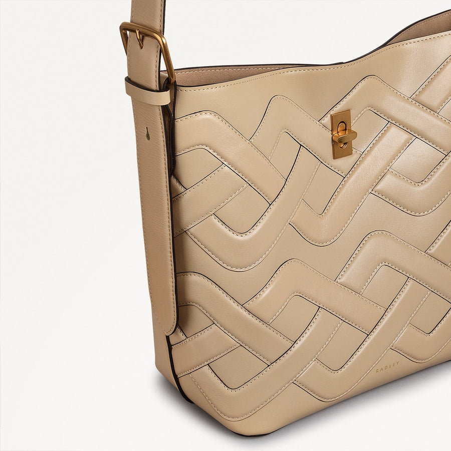 Threadneedle Street Leather Open Top Shoulder Bag in Stone - 110179