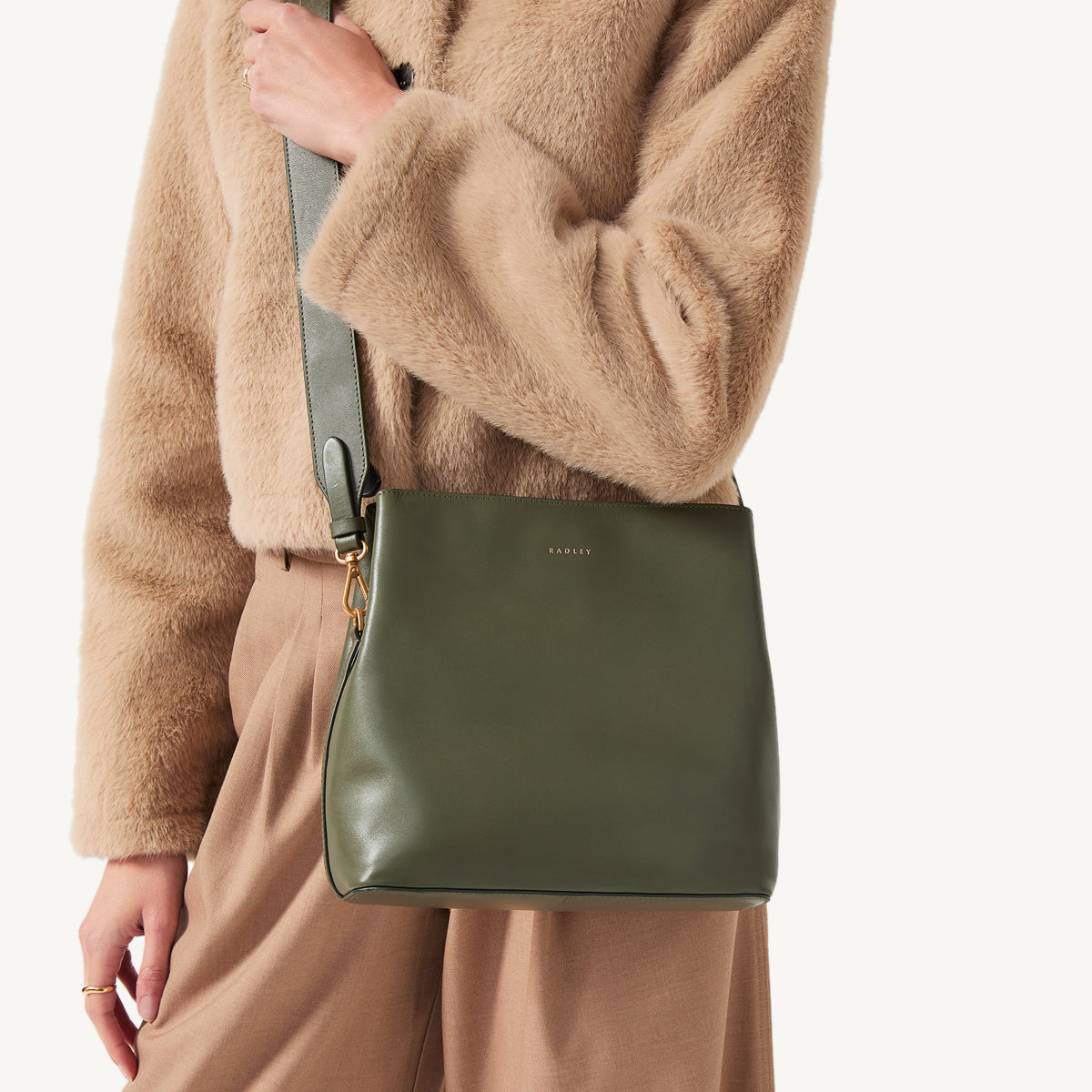 Dukes Place Leather Medium Compartment Crossbody Bag in Dark Olive - 110182