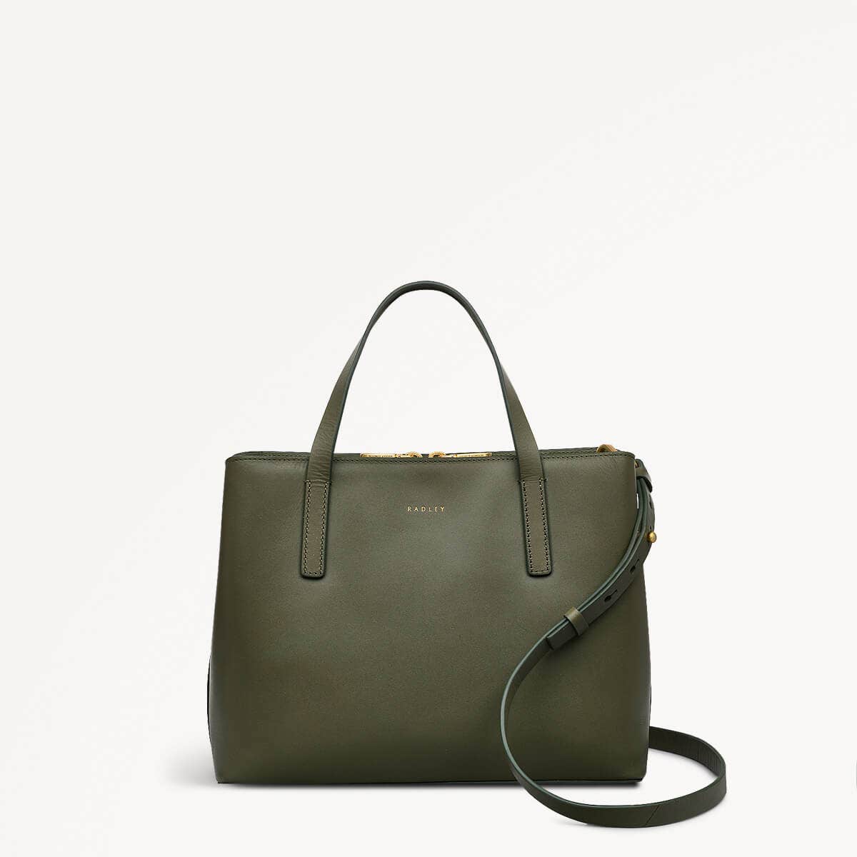 Dukes Place Leather Medium Ziptop Grab Bag in Dark Olive - 110183