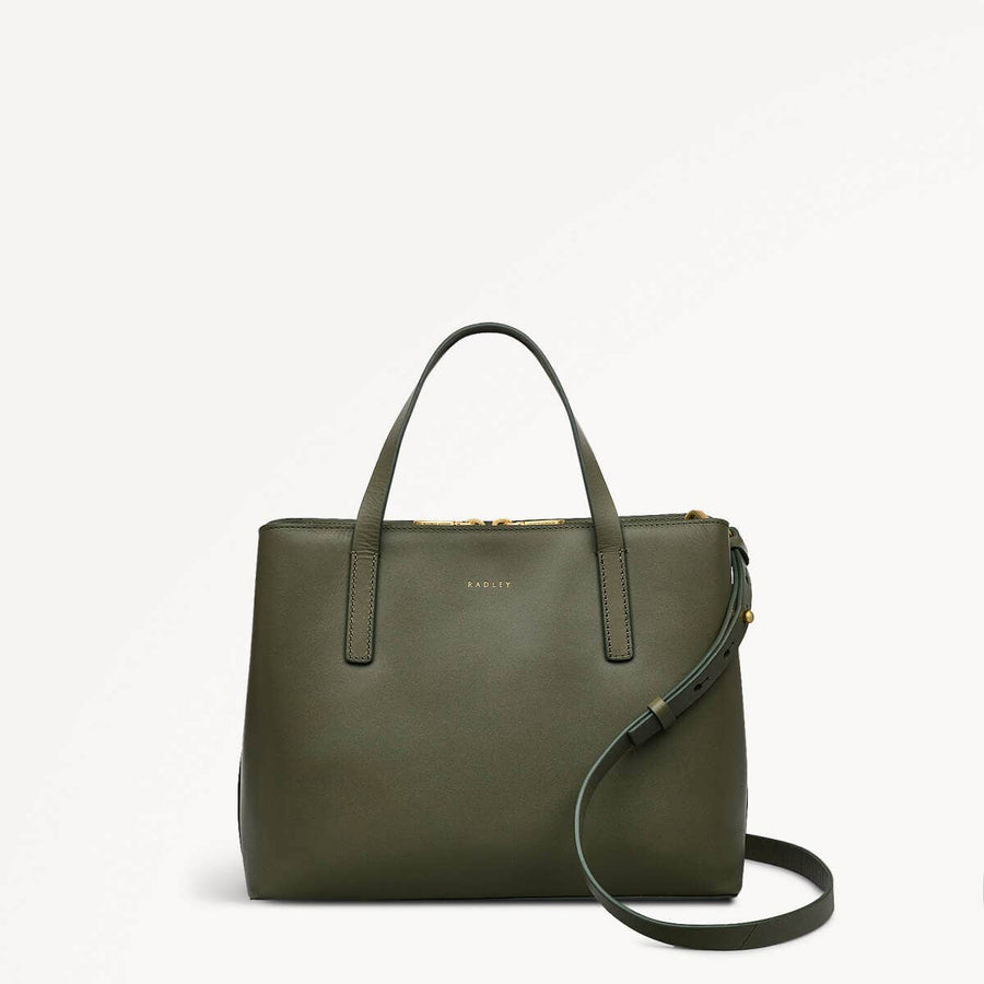 Dukes Place Leather Medium Ziptop Grab Bag in Dark Olive - 110183