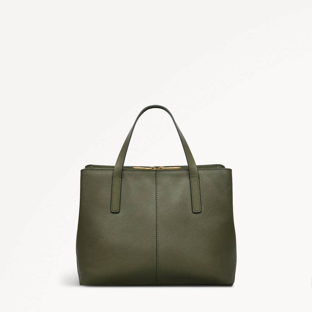 Dukes Place Leather Medium Ziptop Grab Bag in Dark Olive - 110183