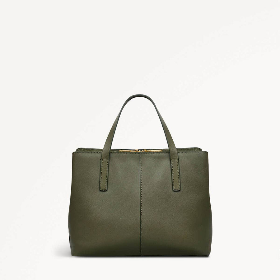 Dukes Place Leather Medium Ziptop Grab Bag in Dark Olive - 110183