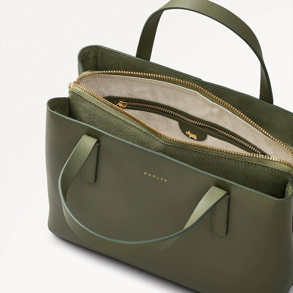 Dukes Place Leather Medium Ziptop Grab Bag in Dark Olive - 110183