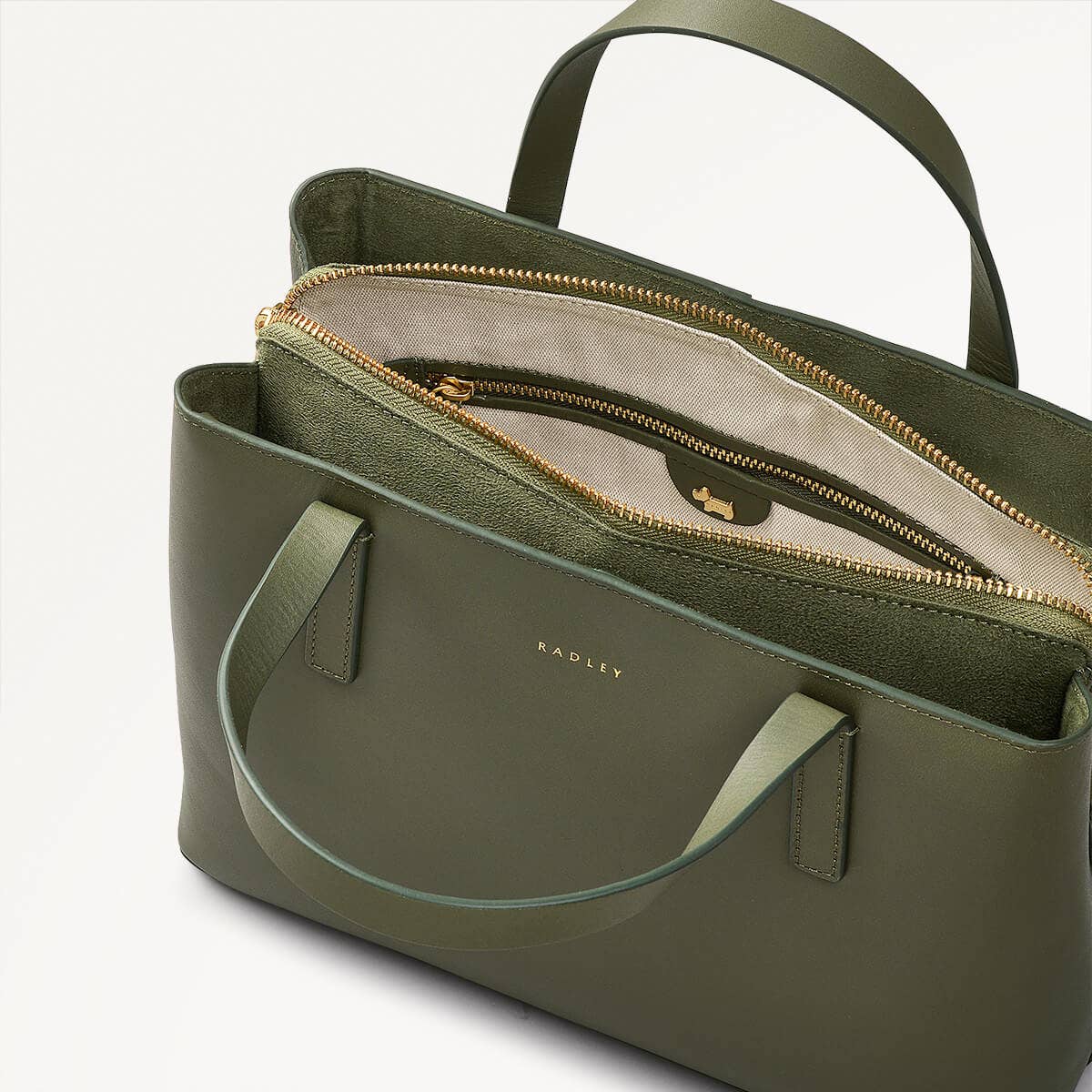 Dukes Place Leather Medium Ziptop Grab Bag in Dark Olive - 110183