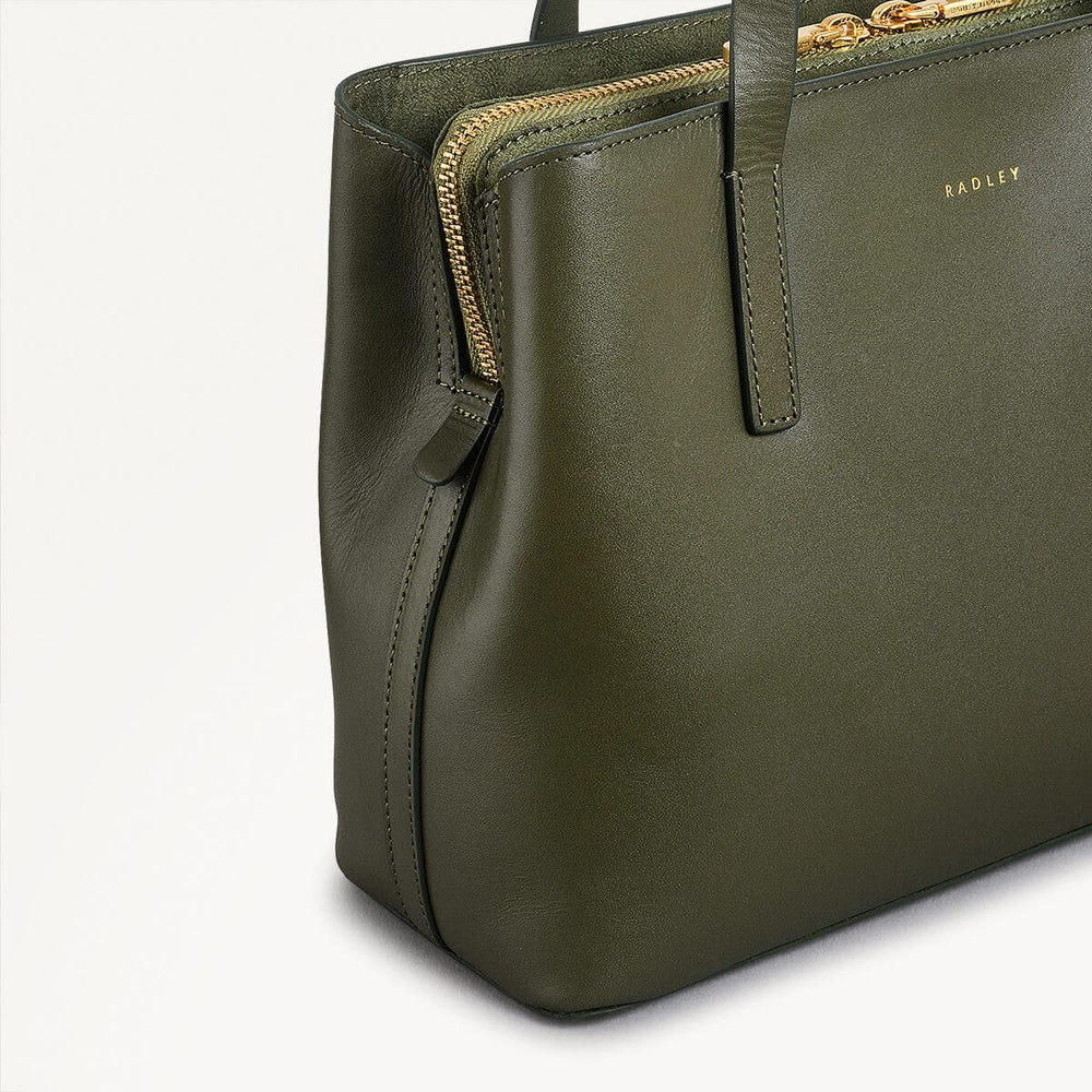 Dukes Place Leather Medium Ziptop Grab Bag in Dark Olive - 110183