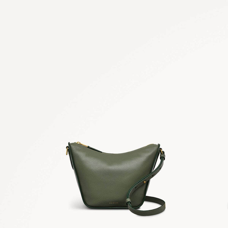Oak Street Leather Small Ziptop Crossbody Bag in Dark Olive - 110185