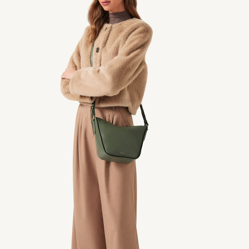 Oak Street Leather Small Ziptop Crossbody Bag in Dark Olive - 110185