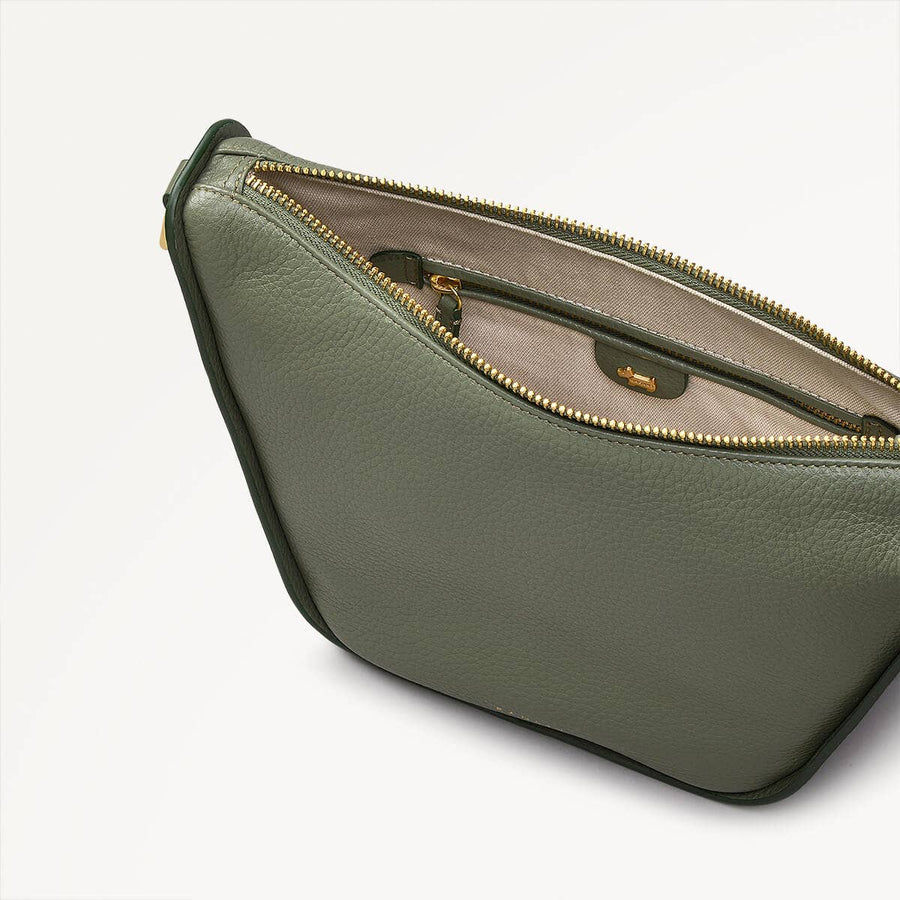 Oak Street Leather Small Ziptop Crossbody Bag in Dark Olive - 110185