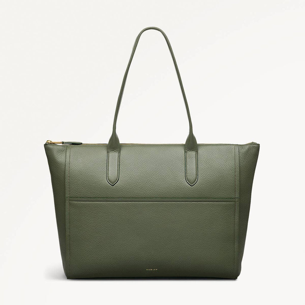 Oak Street Leather Medium Ziptop Tote Bag in Dark Olive - 110187