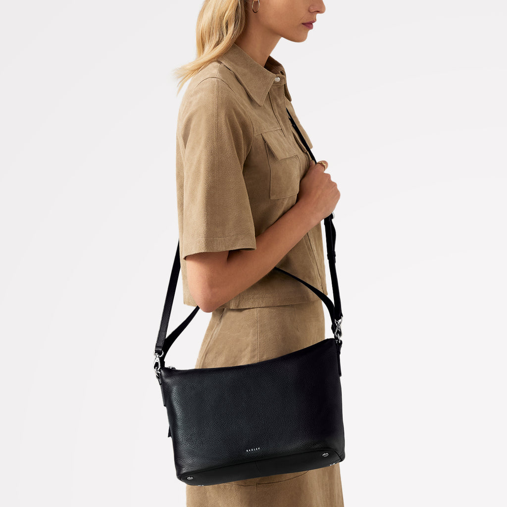 Bella Radley Leather Medium Ziptop Shoulder Bag in Black - 110208