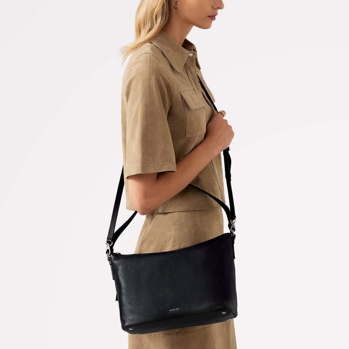 Bella Radley Leather Medium Ziptop Shoulder Bag in Black - 110208