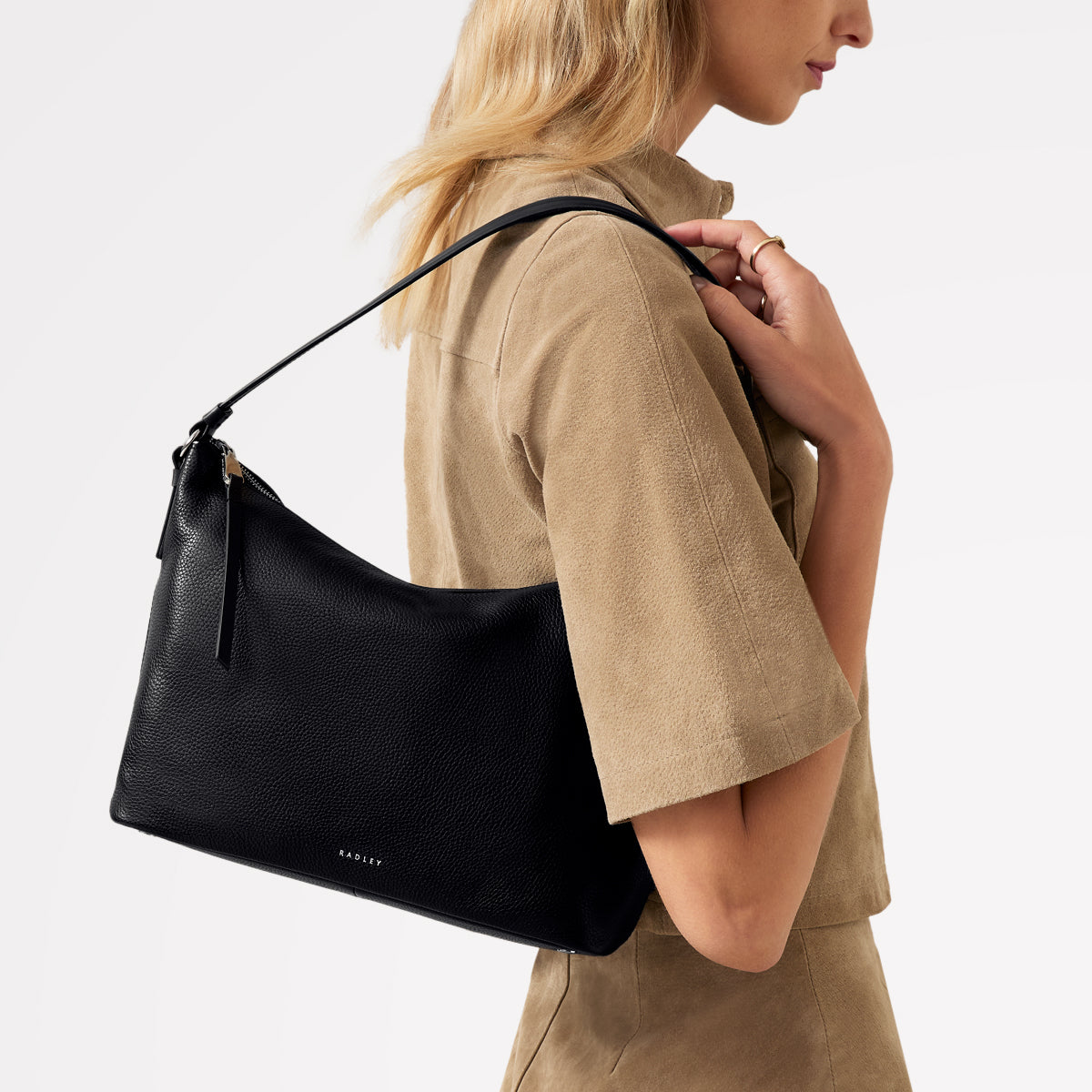 Bella Radley Leather Medium Ziptop Shoulder Bag in Black - 110208