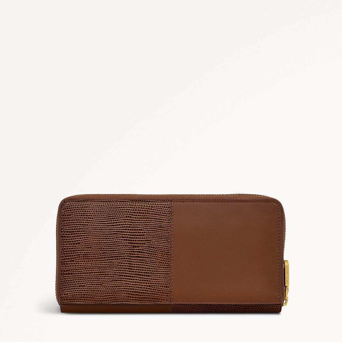 Mount Row Leather Zip Around Wallet in Saddle - 110220