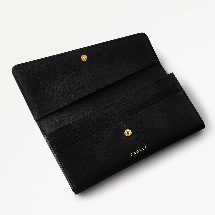 The Kensal Leather Large Flapover Wallet in Black - 110255