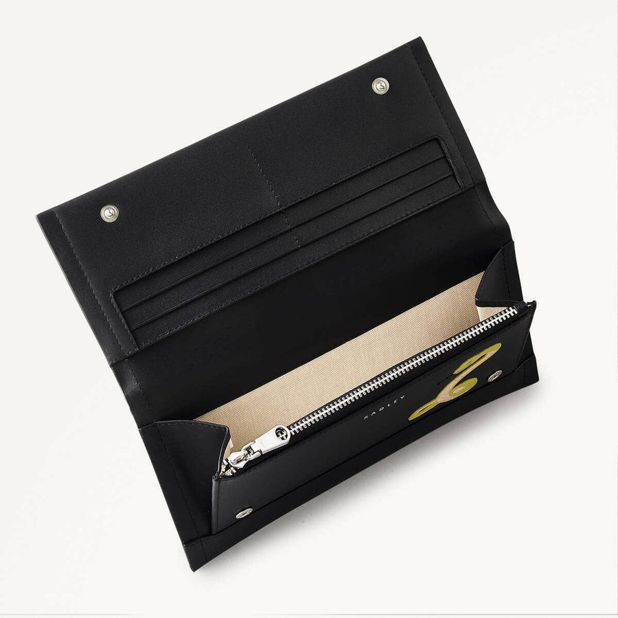 Lunar New Year SS25 Leather Large Flapover Wallet in Black - 110276