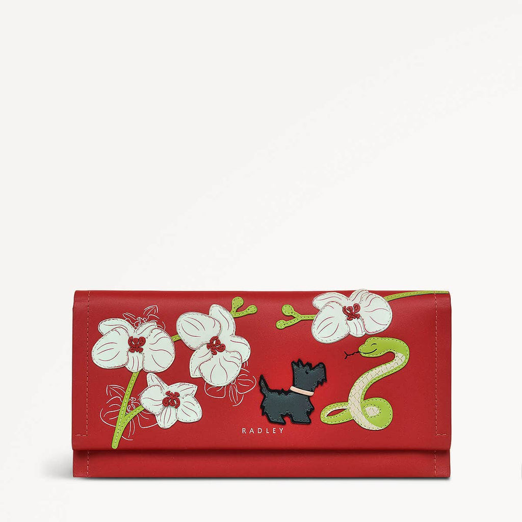 Lunar New Year SS25 Leather Large Flapover Wallet in Crimson - 110278
