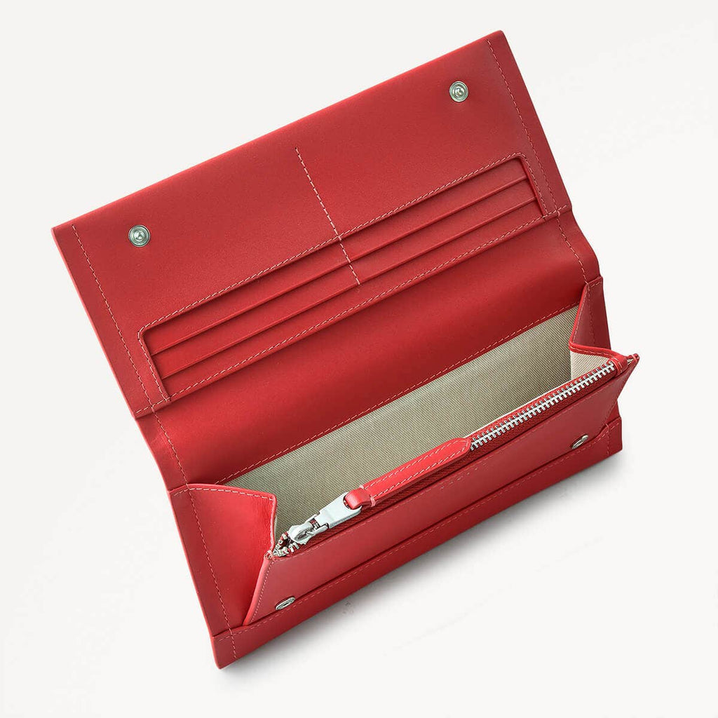 Lunar New Year SS25 Leather Large Flapover Wallet in Crimson - 110278