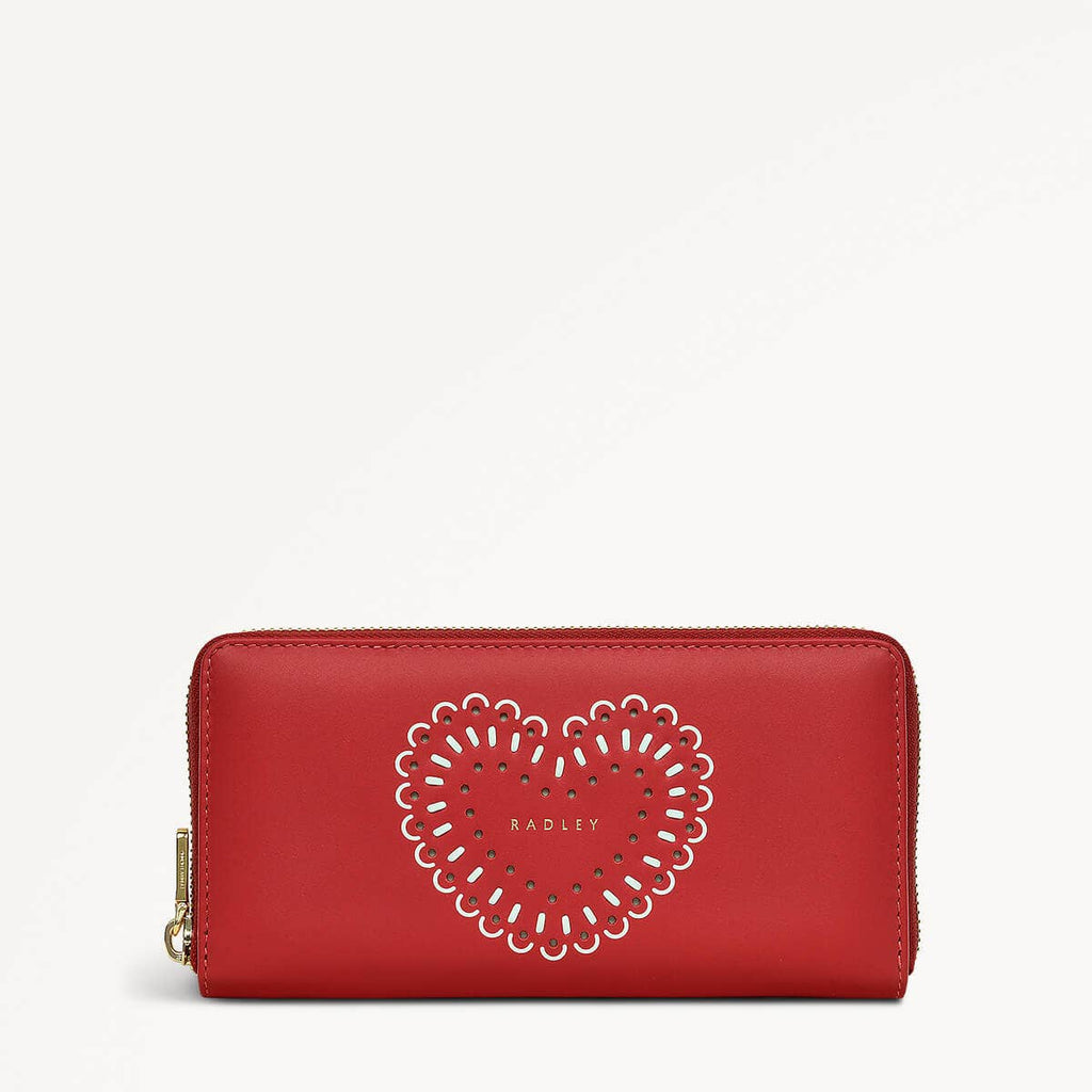 Valentines SS25 Leather Zip Around Wallet in Crimson - 110280