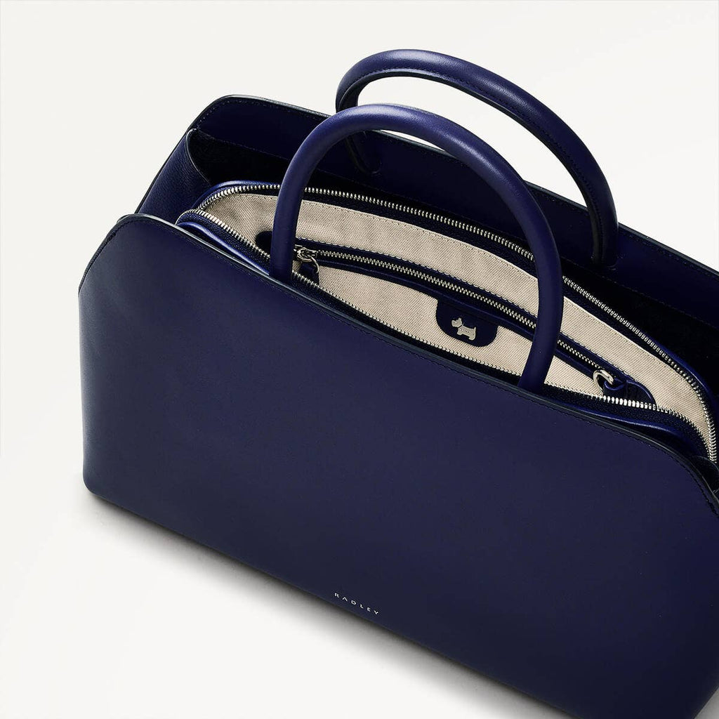 Liverpool Street Leather Medium Ziptop Grab Bag in Evenfall - 110282