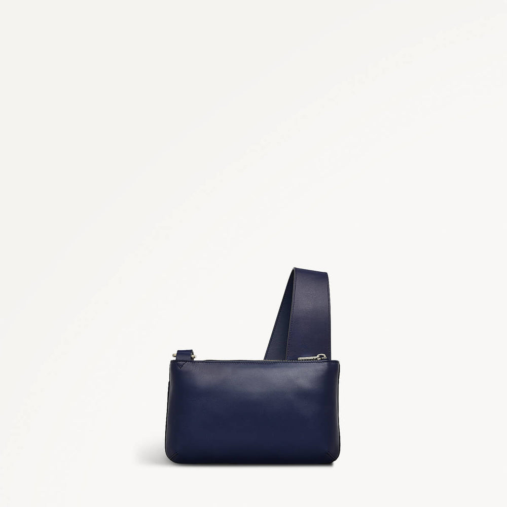 Pockets Leather Mini Ziptop Crossbody Bag in Evenfall - 110284