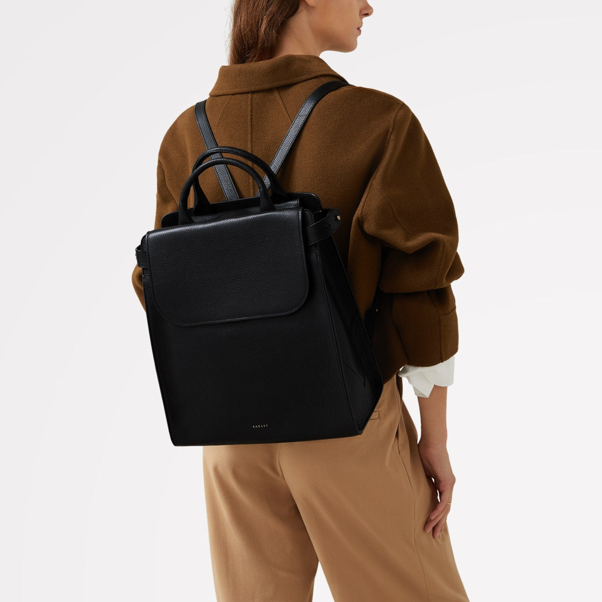 The Rathbone Leather Large Flapover Backpack in Black - 110288