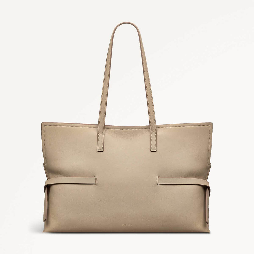 Fleet Street Leather Medium Open Top Tote Bag in Stone - 110303