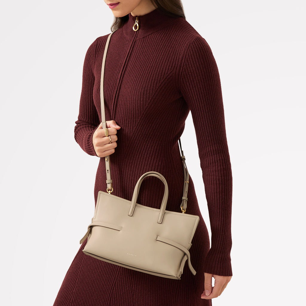 Fleet Street Leather Small Open Top Crossbody Bag in Stone - 110305