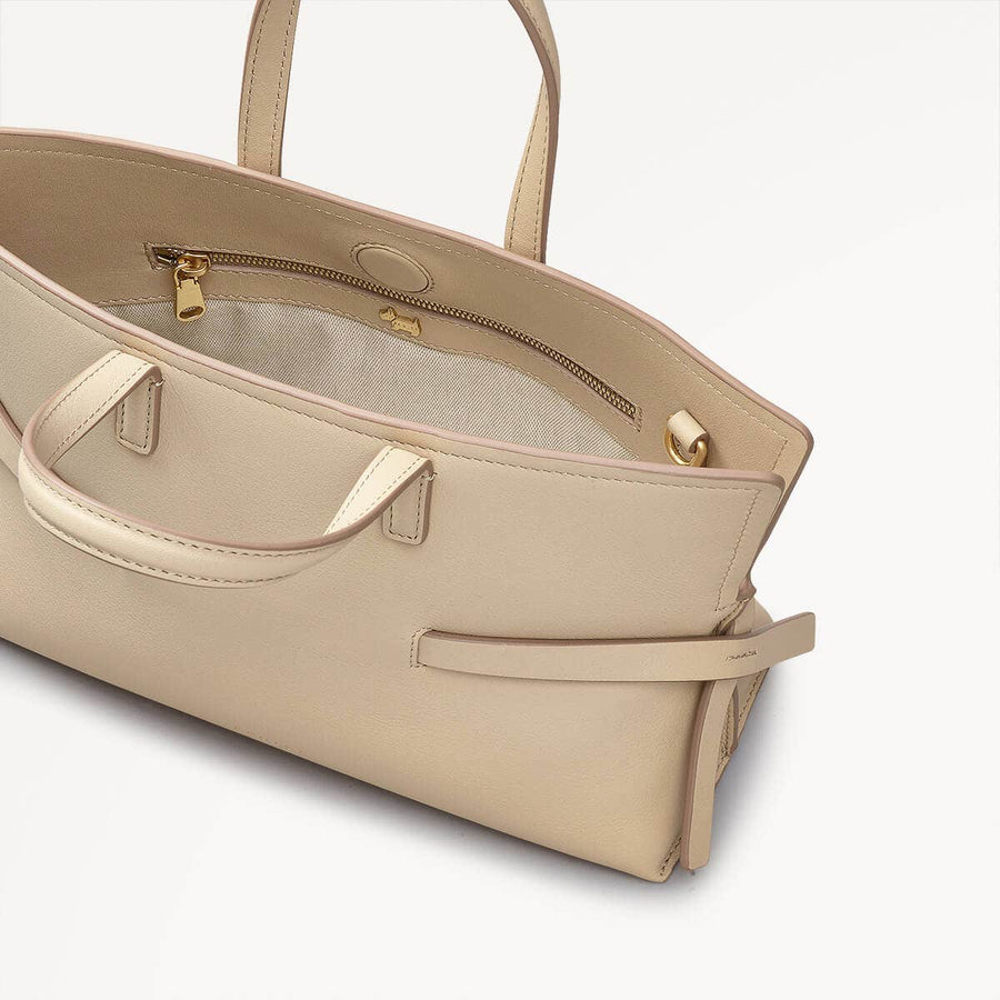 Fleet Street Leather Small Open Top Crossbody Bag in Stone - 110305